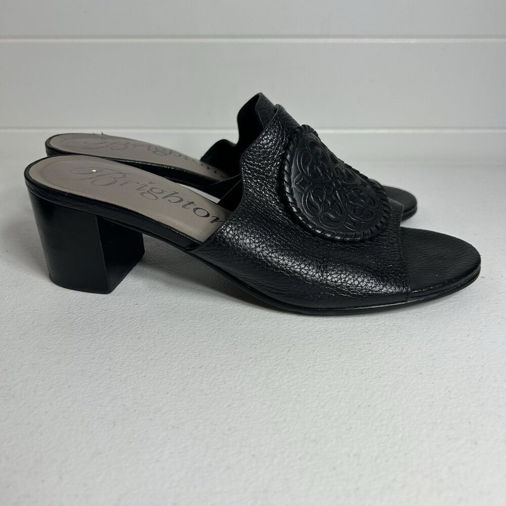 Brighton Trento Women’s Sandals Heels Size 8 M Black Leather Classic Medallion